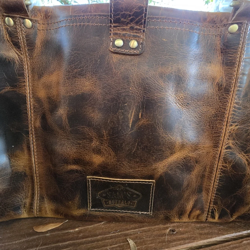 Retro Buffalo Leather Duffle Bag - Recondite Sepia by Sam's Buffalo 26 In NWT's